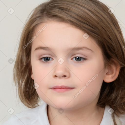 Neutral white child female with medium  brown hair and brown eyes