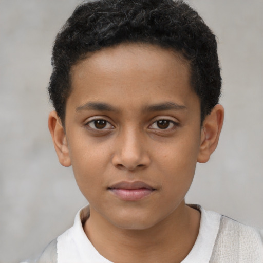 Neutral latino child male with short  brown hair and brown eyes