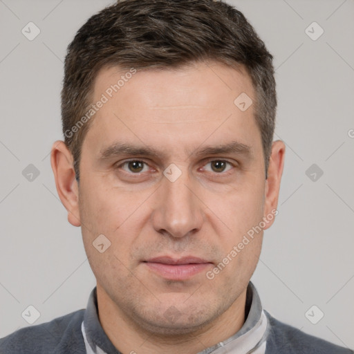 Neutral white adult male with short  brown hair and brown eyes