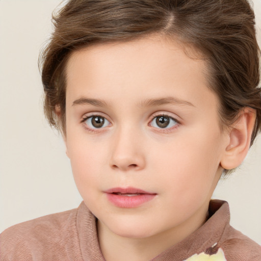 Neutral white child female with short  brown hair and brown eyes