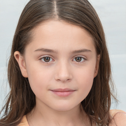 Neutral white child female with long  brown hair and brown eyes