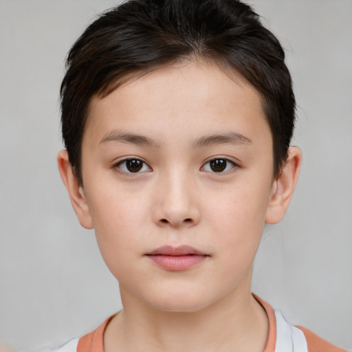 Neutral white child female with short  brown hair and brown eyes