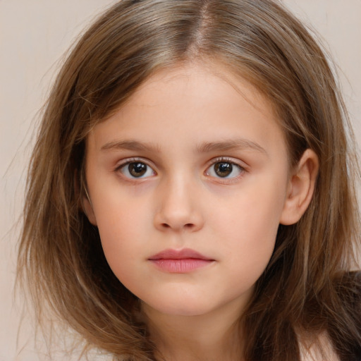 Neutral white child female with long  brown hair and brown eyes