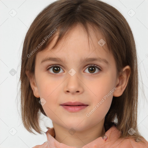 Neutral white child female with medium  brown hair and brown eyes