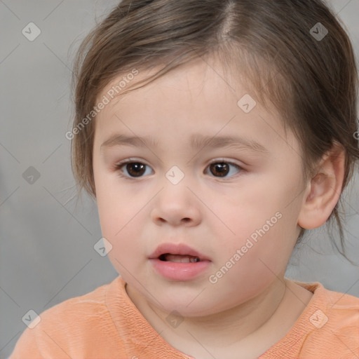 Neutral white child female with medium  brown hair and brown eyes