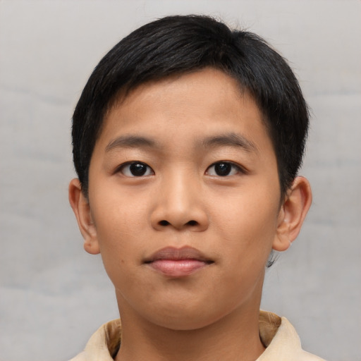 Neutral asian young-adult male with short  brown hair and brown eyes