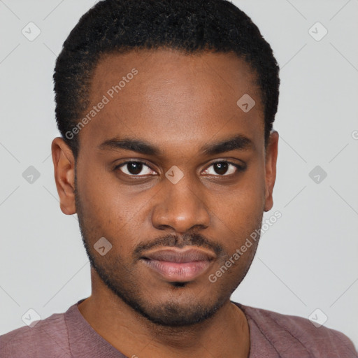 Neutral black young-adult male with short  brown hair and brown eyes