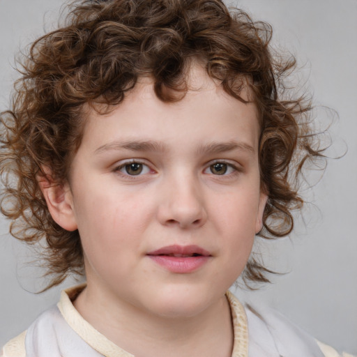 Neutral white child female with medium  brown hair and blue eyes