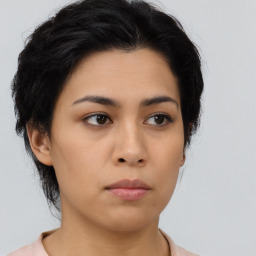 Neutral asian young-adult female with short  black hair and brown eyes