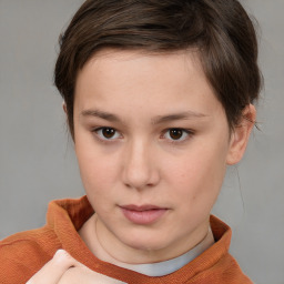 Neutral white young-adult female with short  brown hair and brown eyes