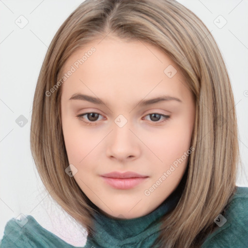 Neutral white child female with medium  brown hair and brown eyes