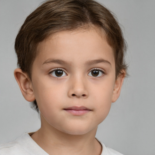 Neutral white child female with short  brown hair and brown eyes