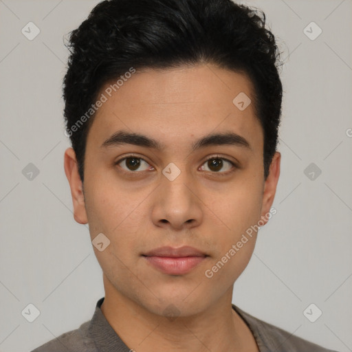 Neutral latino young-adult male with short  brown hair and brown eyes