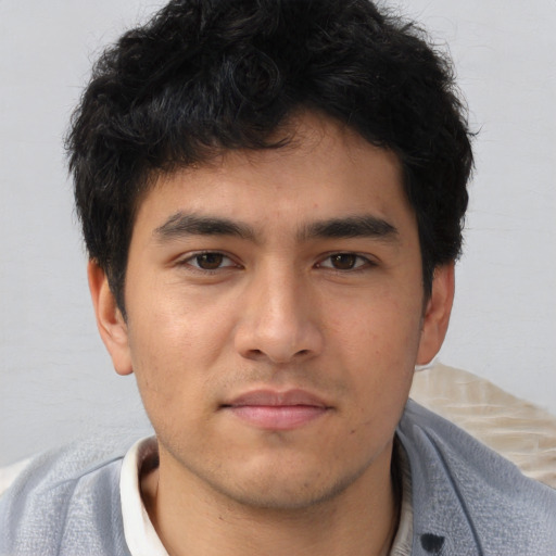 Neutral asian young-adult male with short  brown hair and brown eyes