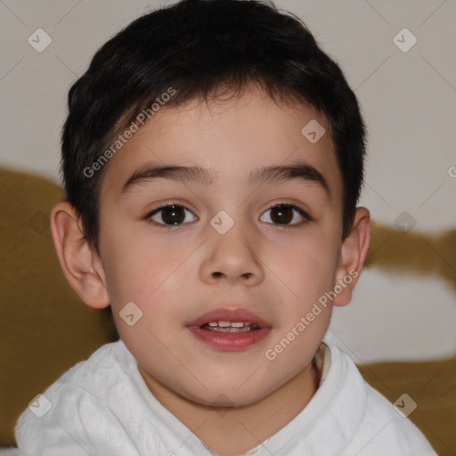 Joyful white child male with short  brown hair and brown eyes