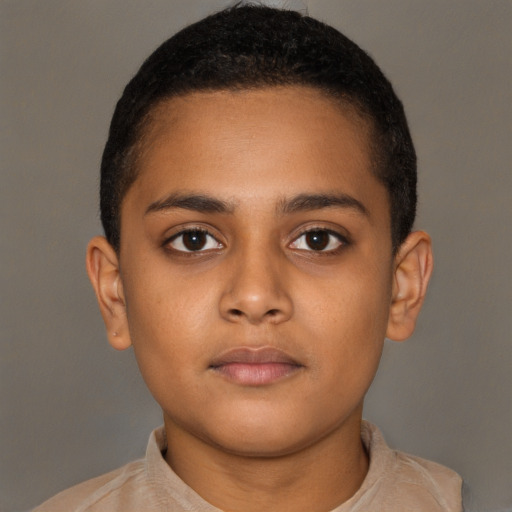 Neutral black young-adult female with short  brown hair and brown eyes