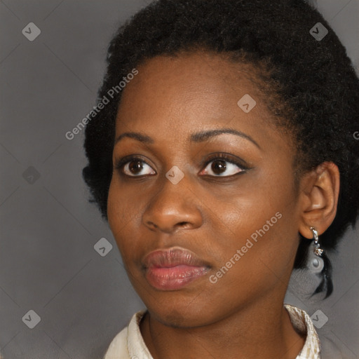 Neutral black young-adult female with short  brown hair and brown eyes