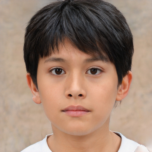 Neutral asian child male with short  brown hair and brown eyes