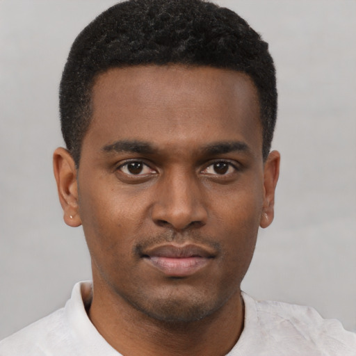 Neutral black young-adult male with short  brown hair and brown eyes