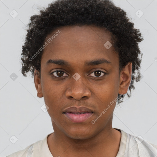 Neutral black young-adult male with short  brown hair and brown eyes