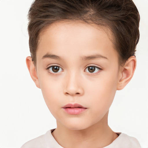 Neutral white child female with short  brown hair and brown eyes