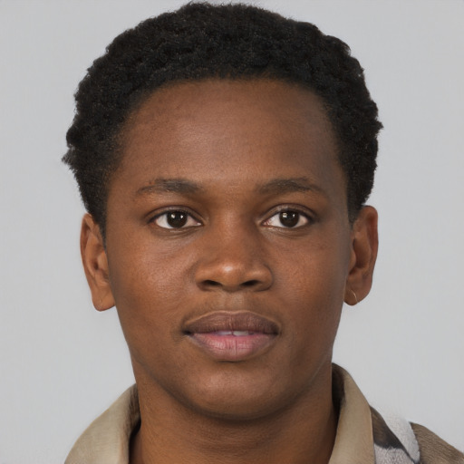 Neutral black young-adult male with short  brown hair and brown eyes