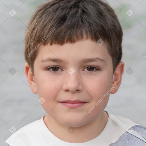 Joyful white child male with short  brown hair and brown eyes