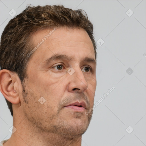 Neutral white adult male with short  brown hair and brown eyes