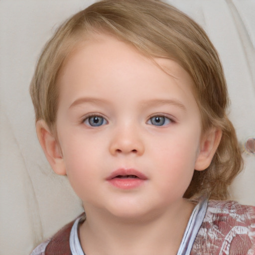 Neutral white child female with medium  brown hair and blue eyes