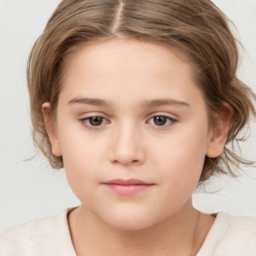 Neutral white child female with medium  brown hair and brown eyes