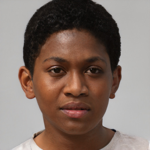 Neutral black young-adult female with short  brown hair and brown eyes