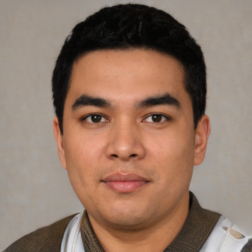 Neutral asian young-adult male with short  black hair and brown eyes