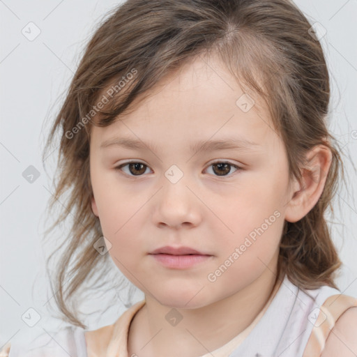 Neutral white child female with medium  brown hair and brown eyes