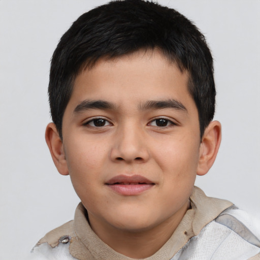Neutral asian child male with short  brown hair and brown eyes