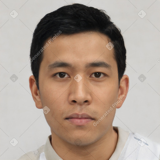 Neutral asian young-adult male with short  black hair and brown eyes