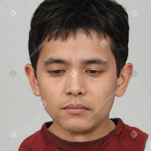 Neutral asian young-adult male with short  brown hair and brown eyes