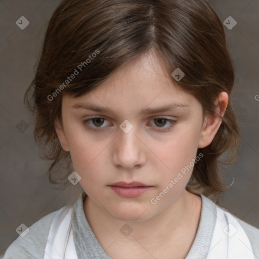 Neutral white child female with medium  brown hair and brown eyes