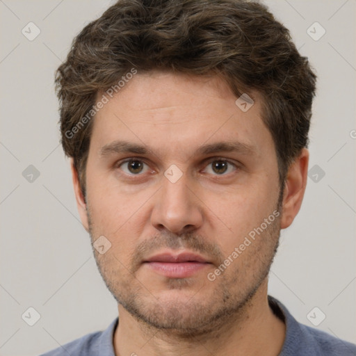 Neutral white adult male with short  brown hair and brown eyes