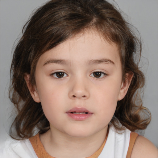 Neutral white child female with medium  brown hair and brown eyes