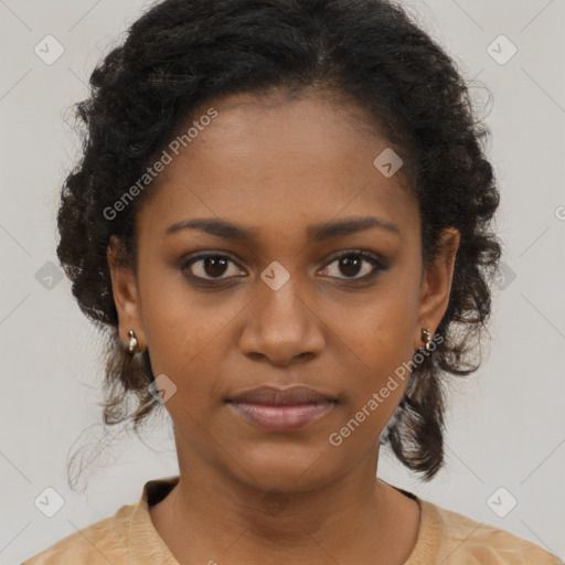 Neutral black young-adult female with short  brown hair and brown eyes