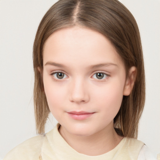 Neutral white child female with medium  brown hair and brown eyes