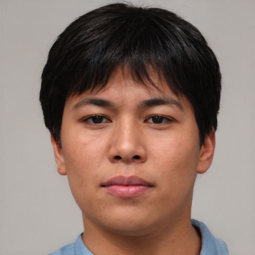 Neutral asian young-adult male with short  brown hair and brown eyes