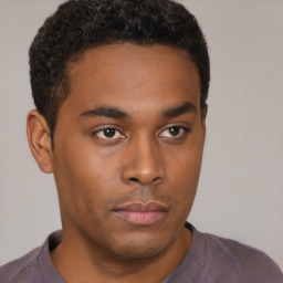 Neutral black young-adult male with short  brown hair and brown eyes