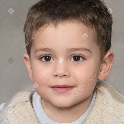 Joyful white child male with short  brown hair and brown eyes