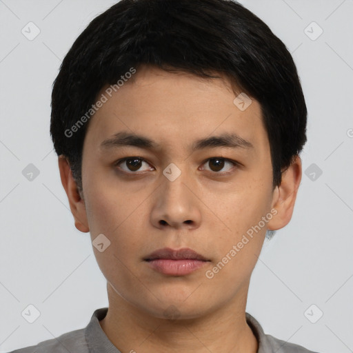 Neutral asian young-adult male with short  black hair and brown eyes