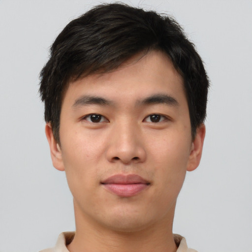 Neutral asian young-adult male with short  brown hair and brown eyes