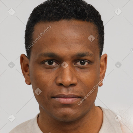 Neutral black young-adult male with short  brown hair and brown eyes