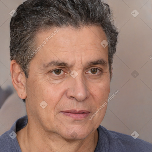 Neutral white middle-aged male with short  brown hair and brown eyes