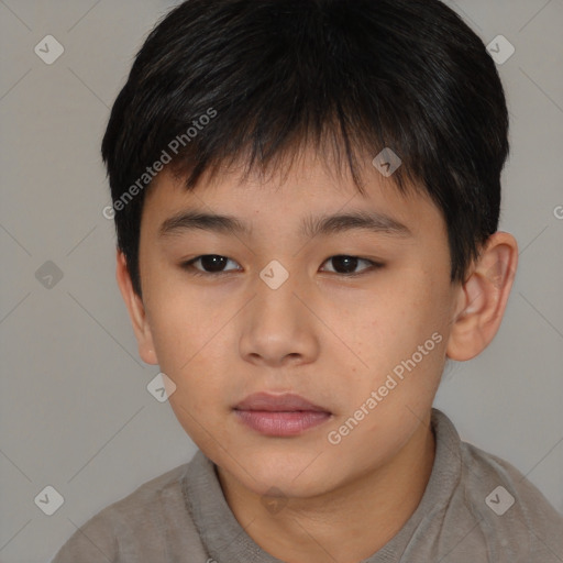 Neutral asian child male with short  brown hair and brown eyes