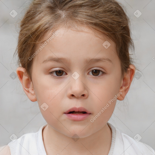 Neutral white child female with short  brown hair and brown eyes